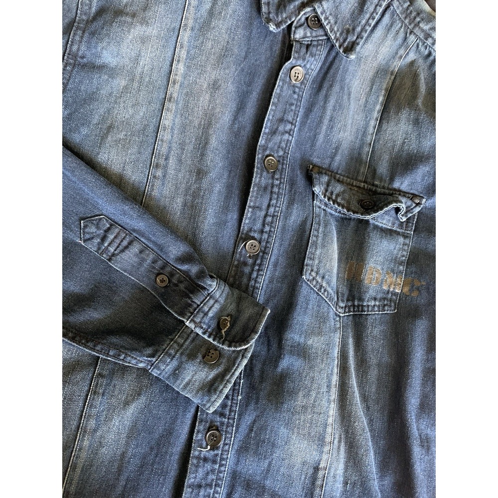 Mens M‎ Harley Davidson Vintage Denim Faded Distressed Button Down Shirt - Picture 3 of 8